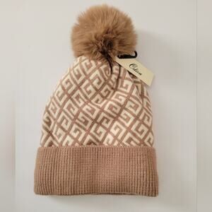 Odiva Womens Chic Lined Interior Patterned Knit Fall winter Beanie with Pom Pom